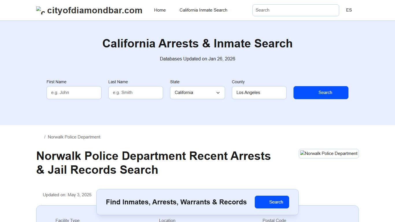 Norwalk Police Department, CA Arrests, Records, Jail Roster Lookup